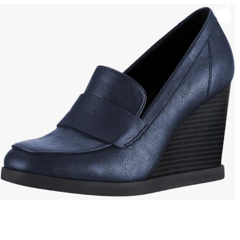 YDN Navy Blue Wedge Loafer Heels